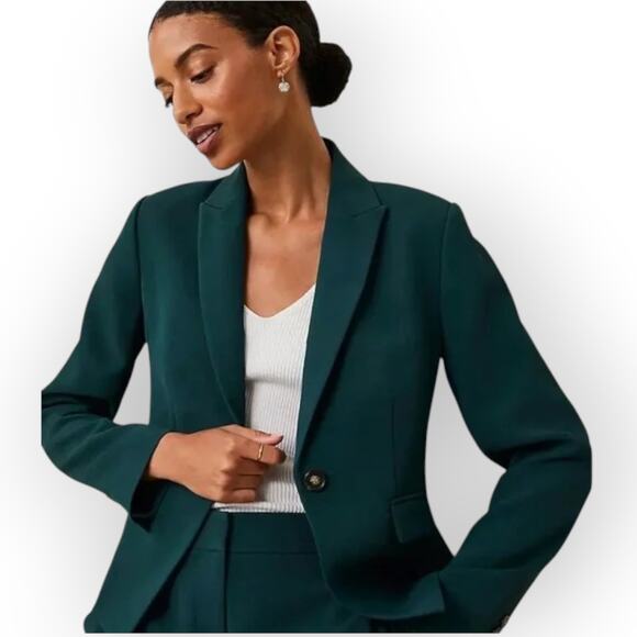 Sz8 AnnTaylor TheShorter OneButton Blazer SlateGreen FluidCrepe Suitwear RTO - Picture 8 of 15